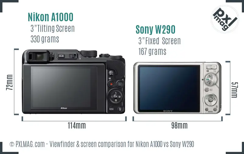 Nikon A1000 vs Sony W290 Screen and Viewfinder comparison