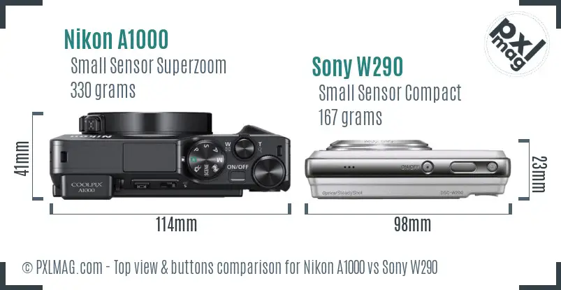 Nikon A1000 vs Sony W290 top view buttons comparison