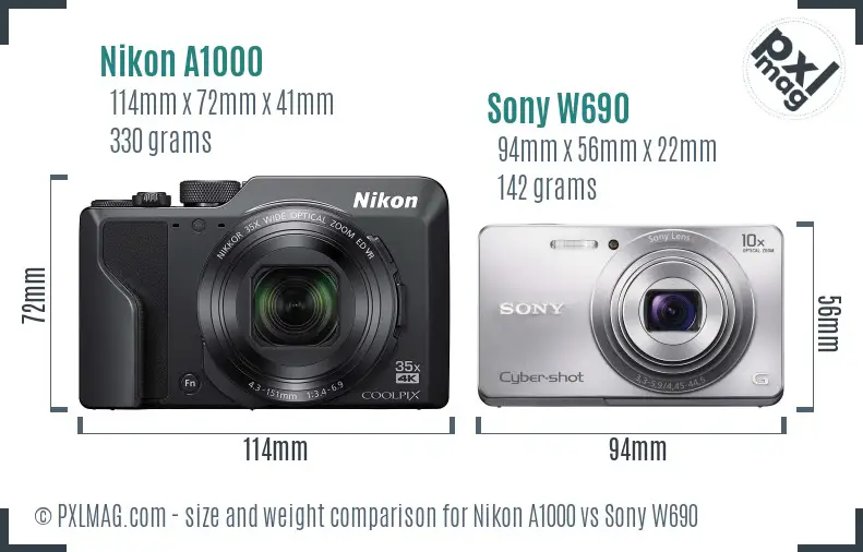 Nikon A1000 vs Sony W690 size comparison Nikon A1000 vs Sony W690 size comparison