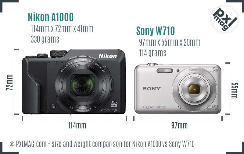 Nikon A1000 vs Sony W710 size comparison Nikon A1000 vs Sony W710 size comparison
