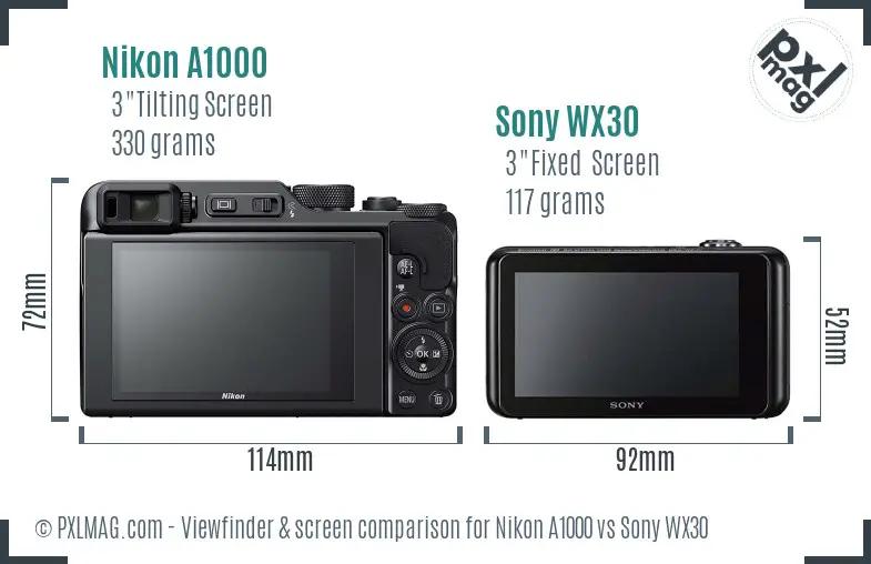 Nikon A1000 vs Sony WX30 Screen and Viewfinder comparison Nikon A1000 vs Sony WX30 Screen and Viewfinder comparison