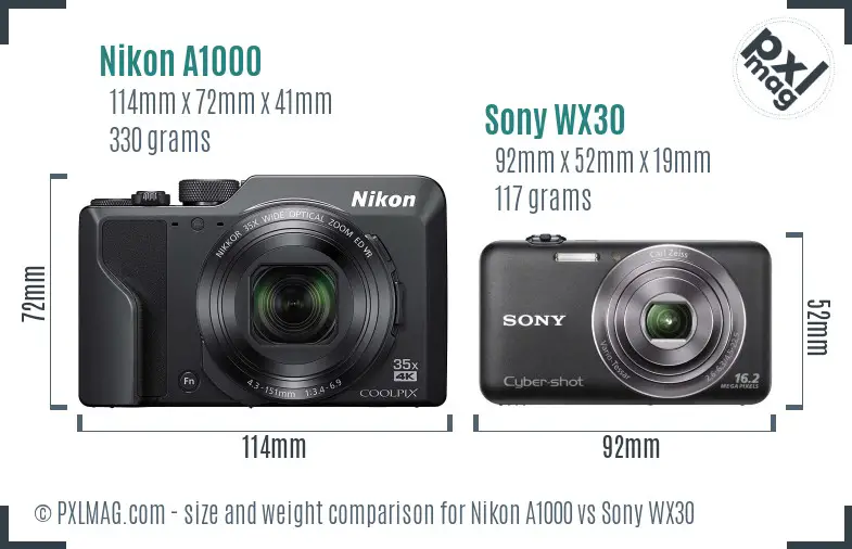 Nikon A1000 vs Sony WX30 size comparison Nikon A1000 vs Sony WX30 size comparison