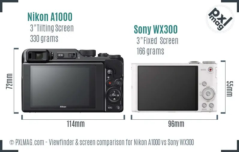 Nikon A1000 vs Sony WX300 Screen and Viewfinder comparison