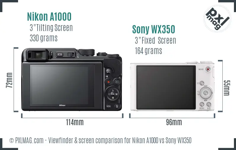 Nikon A1000 vs Sony WX350 Screen and Viewfinder comparison
