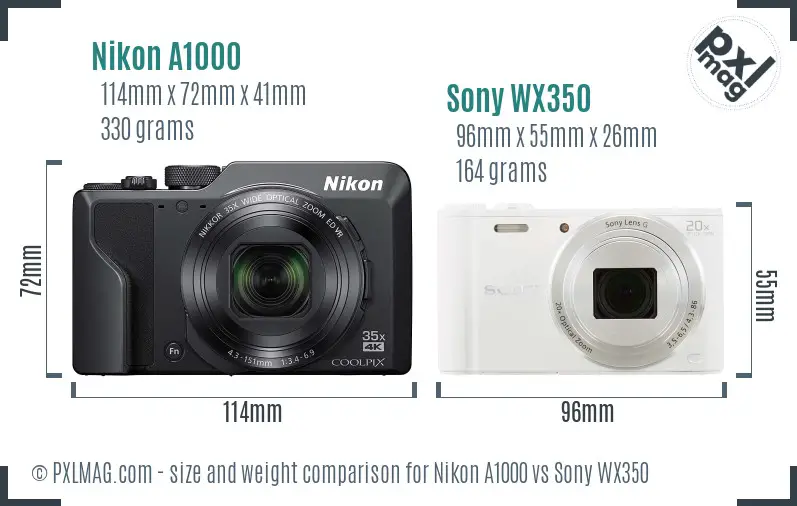 Nikon A1000 vs Sony WX350 size comparison