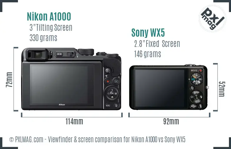 Nikon A1000 vs Sony WX5 Screen and Viewfinder comparison