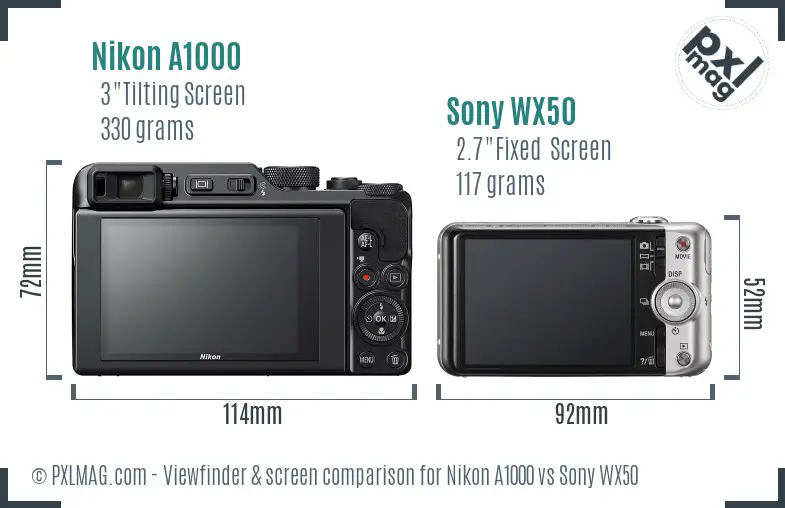Nikon A1000 vs Sony WX50 Screen and Viewfinder comparison