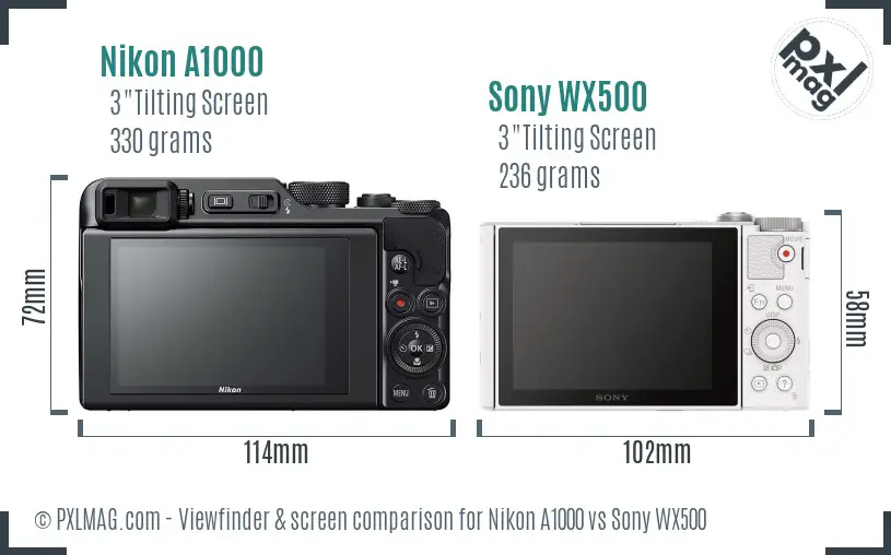 Nikon A1000 vs Sony WX500 Screen and Viewfinder comparison