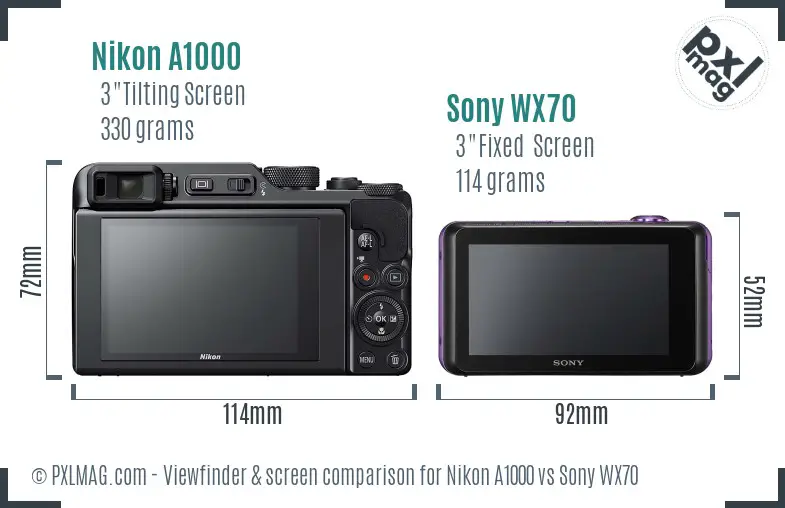 Nikon A1000 vs Sony WX70 Screen and Viewfinder comparison Nikon A1000 vs Sony WX70 Screen and Viewfinder comparison