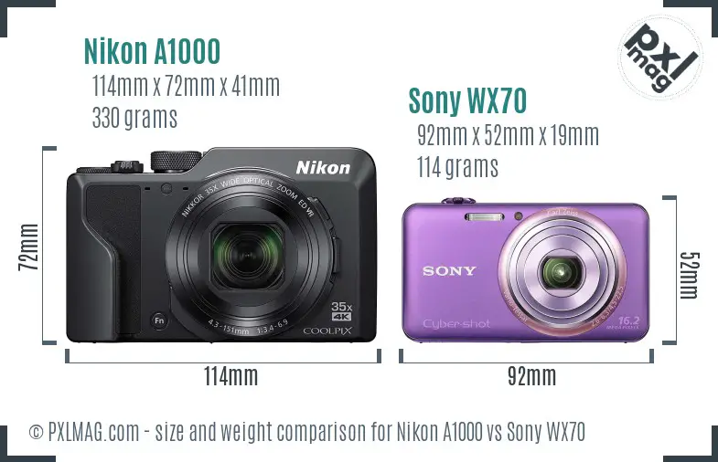 Nikon A1000 vs Sony WX70 size comparison Nikon A1000 vs Sony WX70 size comparison