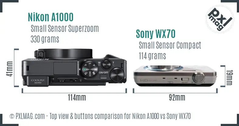 Nikon A1000 vs Sony WX70 top view buttons comparison Nikon A1000 vs Sony WX70 top view buttons comparison