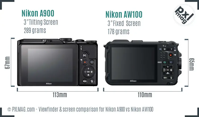 Nikon A900 vs Nikon AW100 Screen and Viewfinder comparison