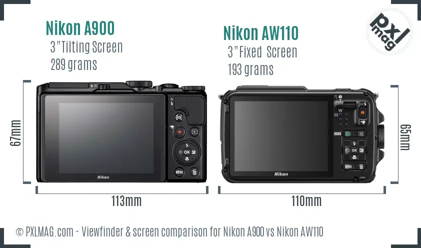 Nikon A900 vs Nikon AW110 Screen and Viewfinder comparison