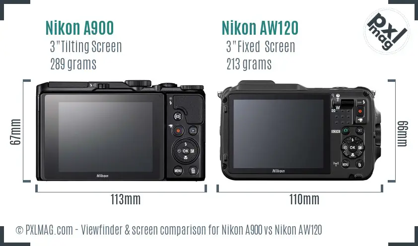 Nikon A900 vs Nikon AW120 Screen and Viewfinder comparison