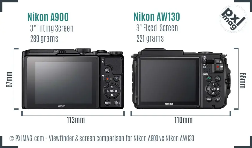 Nikon A900 vs Nikon AW130 Screen and Viewfinder comparison
