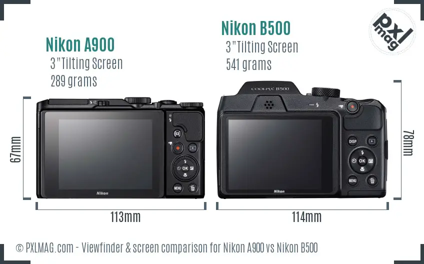 Nikon A900 vs Nikon B500 Screen and Viewfinder comparison