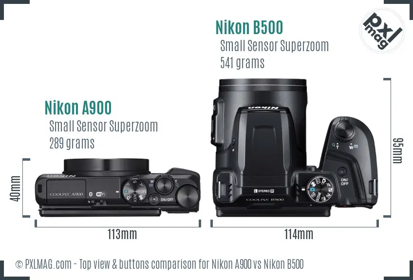 Nikon A900 vs Nikon B500 top view buttons comparison