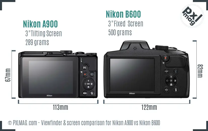 Nikon A900 vs Nikon B600 Screen and Viewfinder comparison
