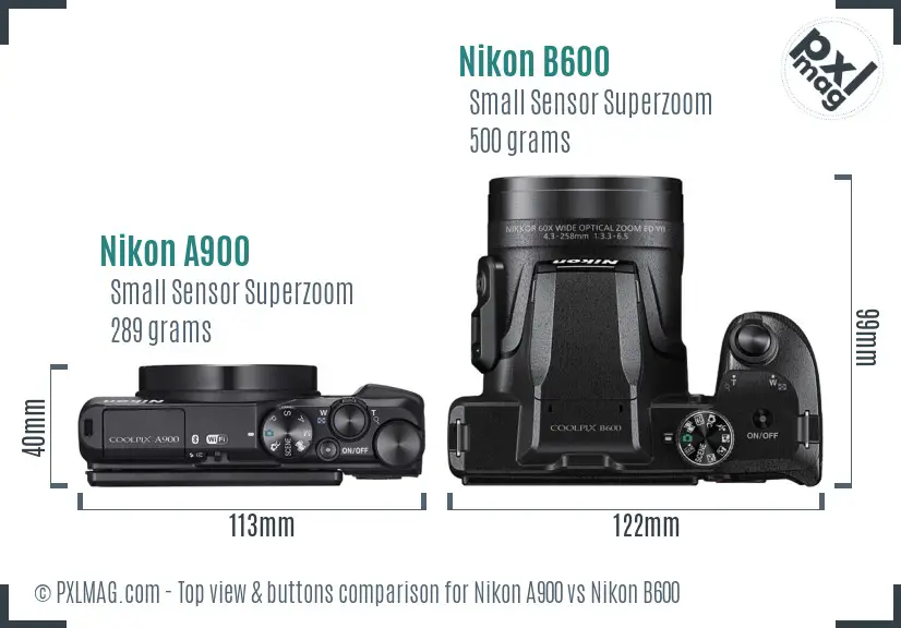 Nikon A900 vs Nikon B600 top view buttons comparison