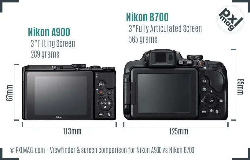 Nikon A900 vs Nikon B700 Screen and Viewfinder comparison
