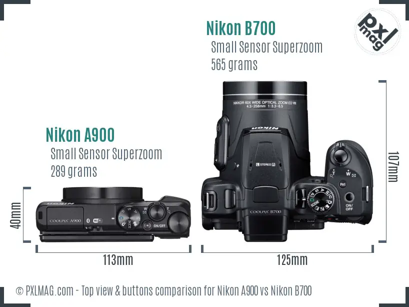Nikon A900 vs Nikon B700 top view buttons comparison