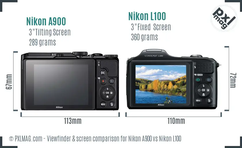 Nikon A900 vs Nikon L100 Screen and Viewfinder comparison
