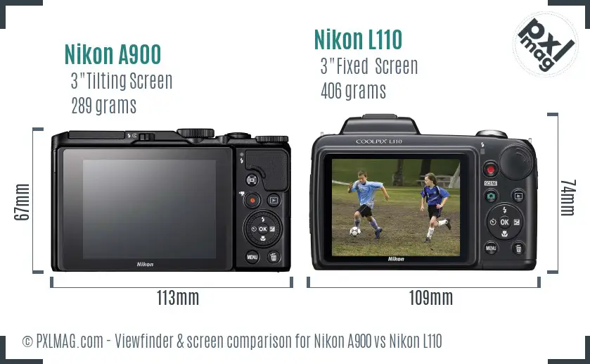 Nikon A900 vs Nikon L110 Screen and Viewfinder comparison
