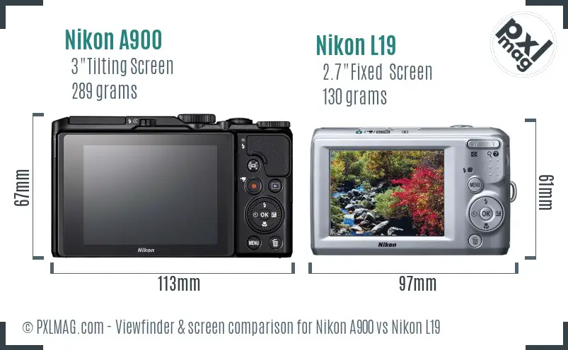 Nikon A900 vs Nikon L19 Screen and Viewfinder comparison
