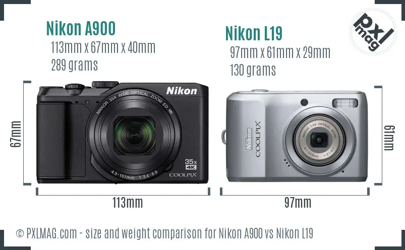 Nikon A900 vs Nikon L19 size comparison