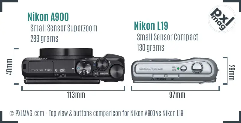 Nikon A900 vs Nikon L19 top view buttons comparison