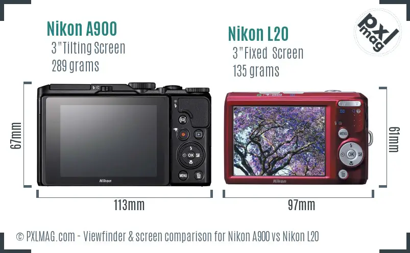 Nikon A900 vs Nikon L20 Screen and Viewfinder comparison