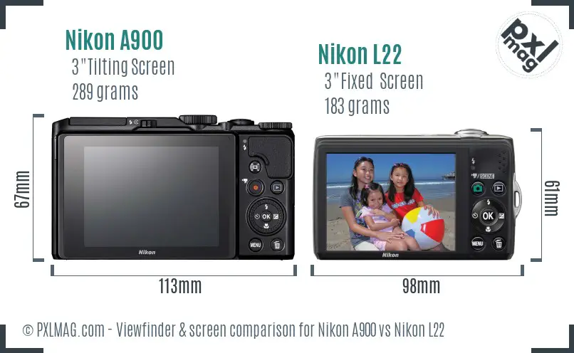 Nikon A900 vs Nikon L22 Screen and Viewfinder comparison