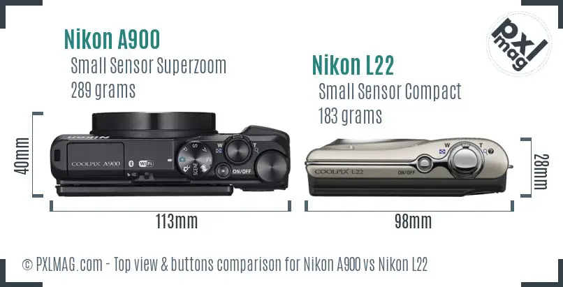 Nikon A900 vs Nikon L22 top view buttons comparison