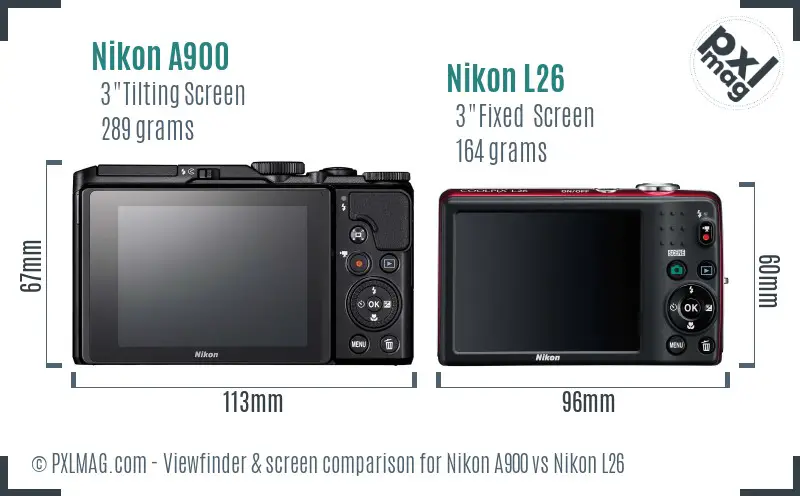 Nikon A900 vs Nikon L26 Screen and Viewfinder comparison