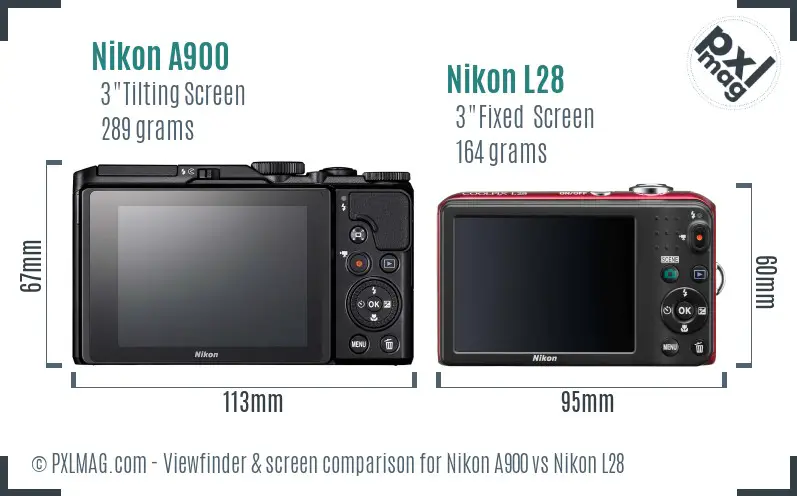 Nikon A900 vs Nikon L28 Screen and Viewfinder comparison