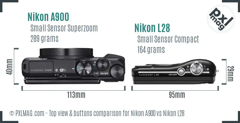 Nikon A900 vs Nikon L28 top view buttons comparison