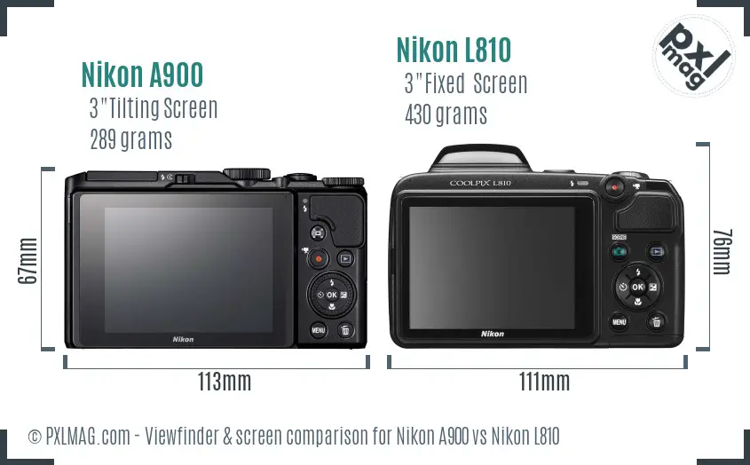 Nikon A900 vs Nikon L810 Screen and Viewfinder comparison
