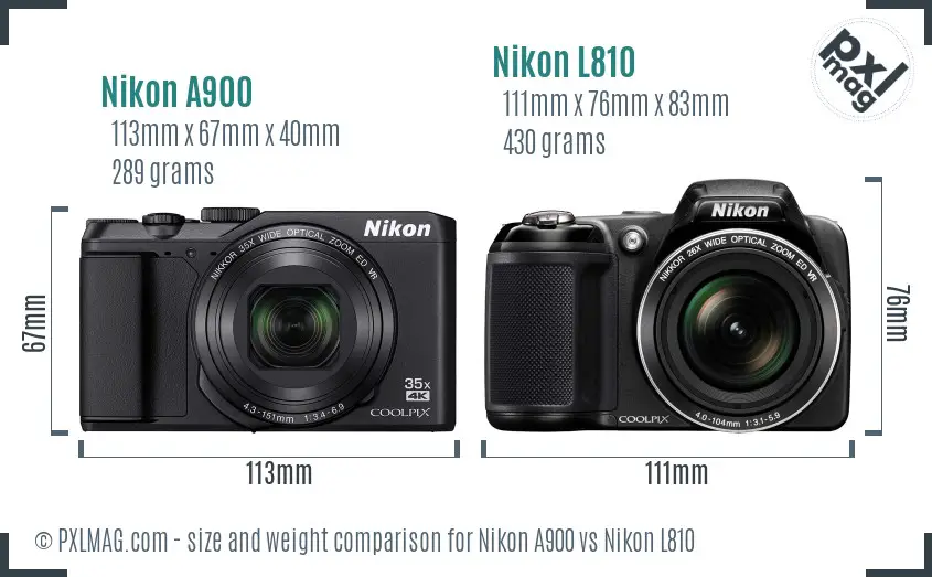 Nikon A900 vs Nikon L810 size comparison