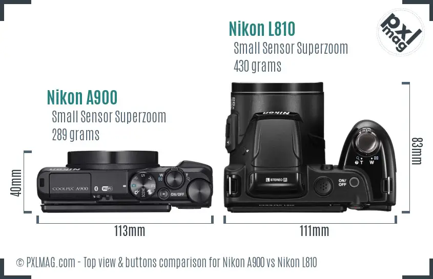 Nikon A900 vs Nikon L810 top view buttons comparison