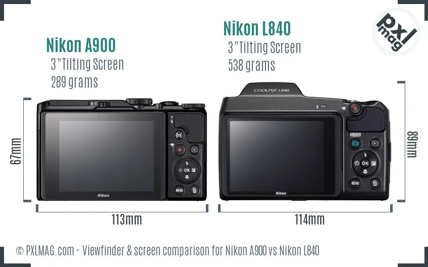 Nikon A900 vs Nikon L840 Screen and Viewfinder comparison