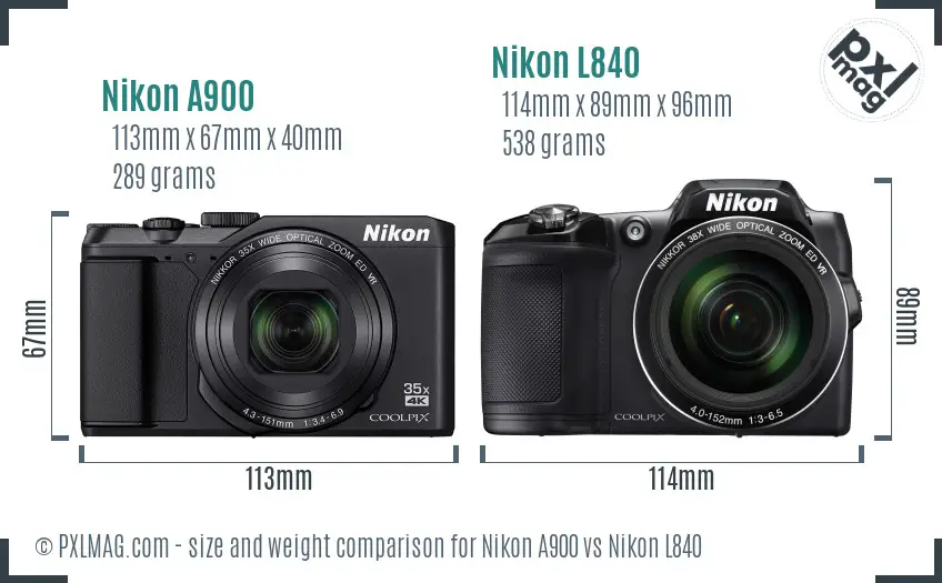 Nikon A900 vs Nikon L840 size comparison