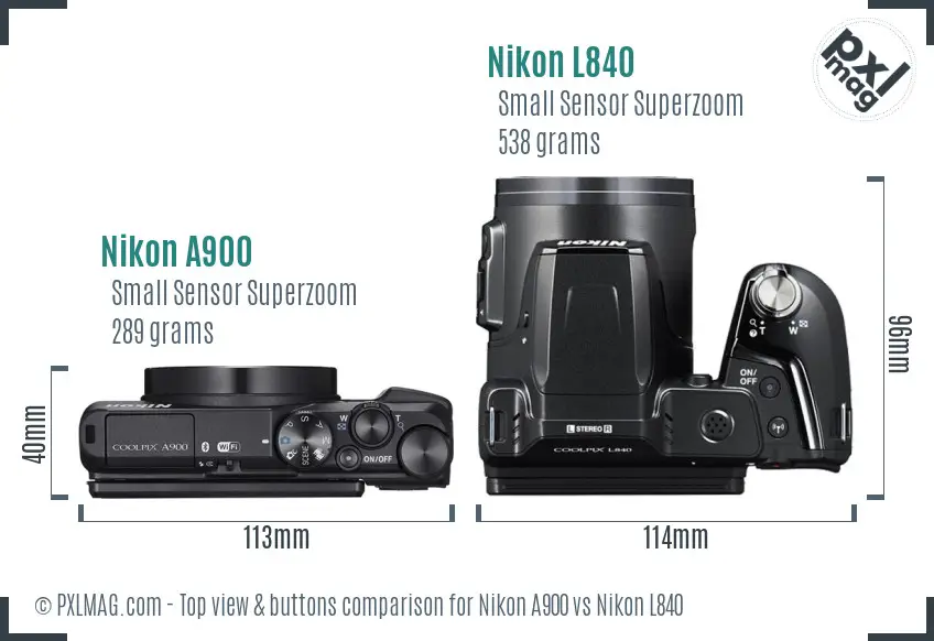 Nikon A900 vs Nikon L840 top view buttons comparison