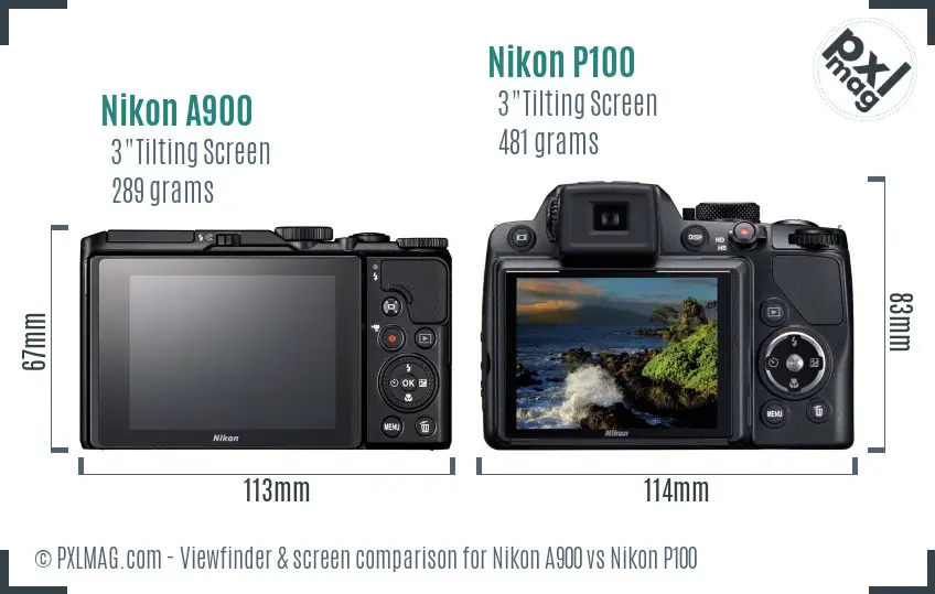 Nikon A900 vs Nikon P100 Screen and Viewfinder comparison