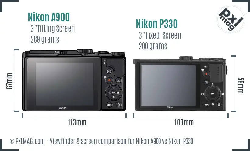 Nikon A900 vs Nikon P330 Screen and Viewfinder comparison