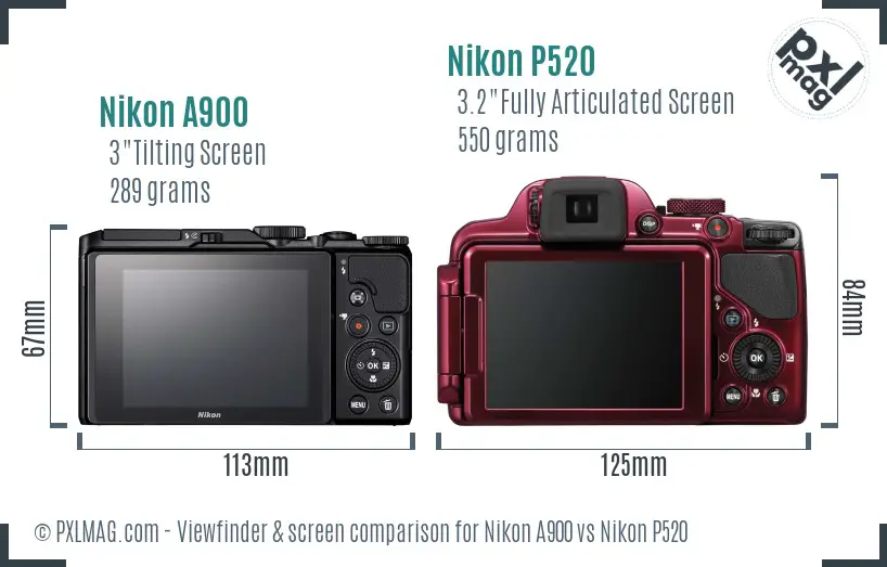 Nikon A900 vs Nikon P520 Screen and Viewfinder comparison Nikon A900 vs Nikon P520 Screen and Viewfinder comparison