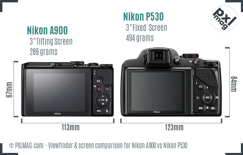 Nikon A900 vs Nikon P530 Screen and Viewfinder comparison