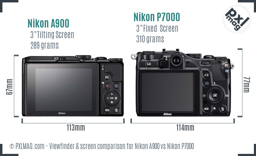 Nikon A900 vs Nikon P7000 Screen and Viewfinder comparison