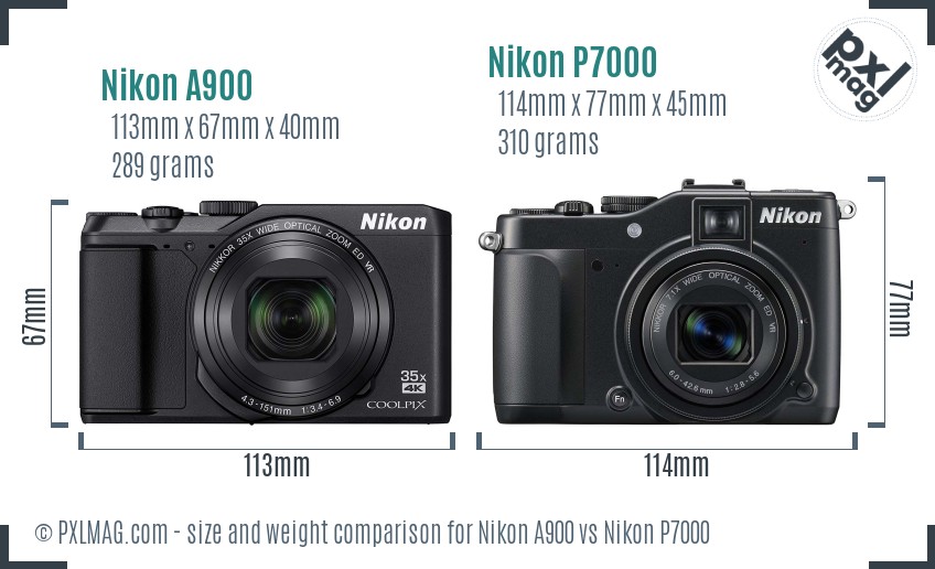 Nikon A900 vs Nikon P7000 size comparison