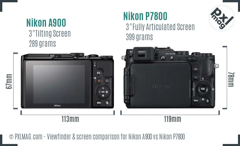 Nikon A900 vs Nikon P7800 Screen and Viewfinder comparison Nikon A900 vs Nikon P7800 Screen and Viewfinder comparison