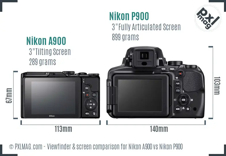 Nikon A900 vs Nikon P900 Screen and Viewfinder comparison